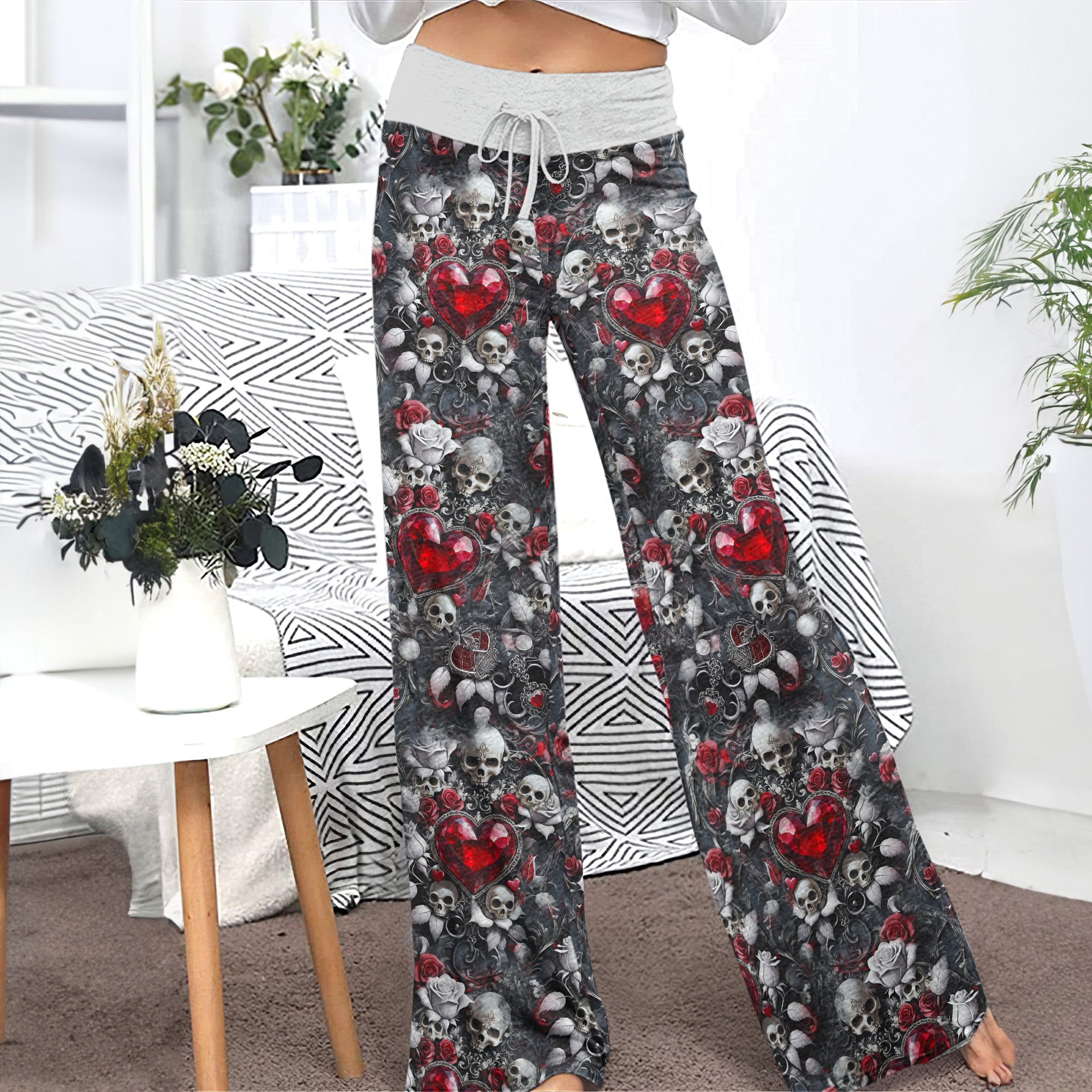 Skull Royal Pattern Women's High-waisted Wide Leg Pants