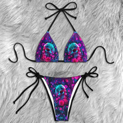 Crystal Skull Neon Rose Micro Triangle Bikini Swimsuit