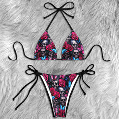 Neon Butterfly Rose Skull Micro Triangle Bikini Swimsuit