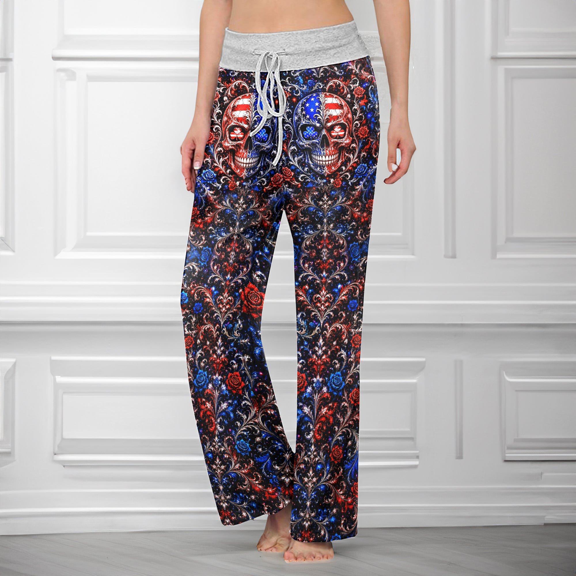 Baroque American Skull Women's High-waisted Wide Leg Pants