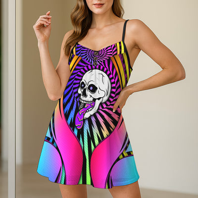 Hypnotic Rainbow Skull Short Cami Dress