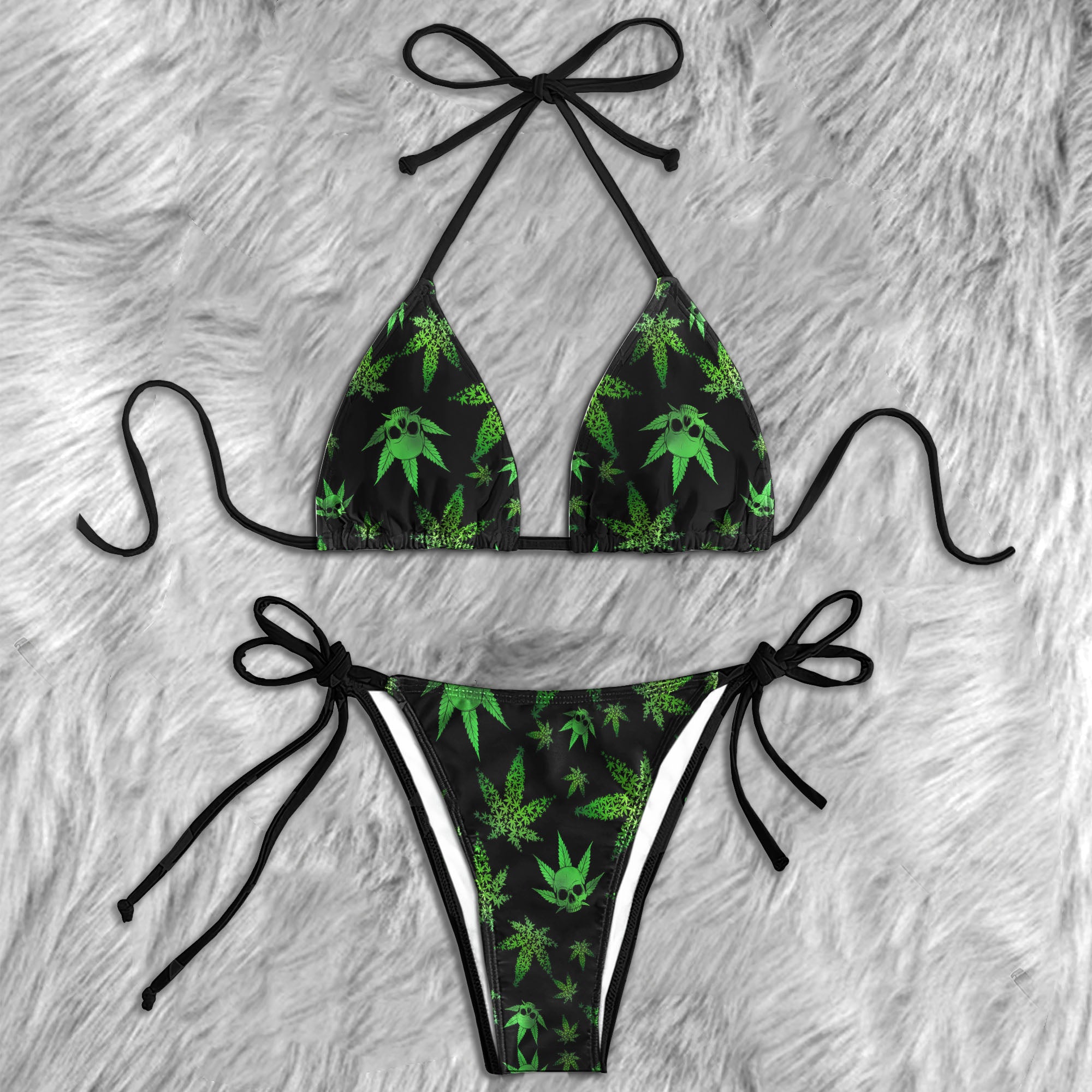 Green Leaf Echo Pattern Micro Triangle Bikini Swimsuit