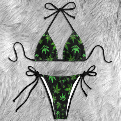 Green Leaf Echo Pattern Micro Triangle Bikini Swimsuit