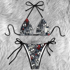 Smile Roses Pattern Micro Triangle Bikini Swimsuit