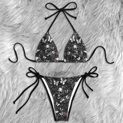 Metallic Skull Butterfly Relief Micro Triangle Bikini Swimsuit