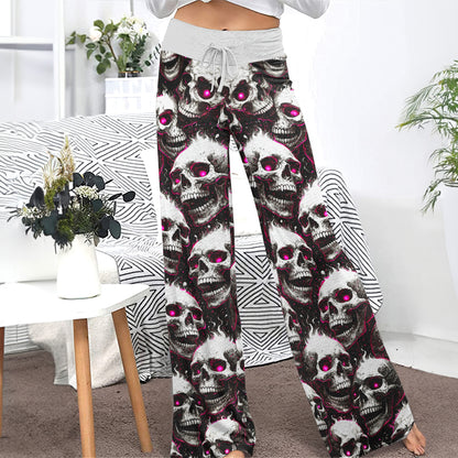 Fiery Skull Pink Eyes Women's High-waisted Wide Leg Pants
