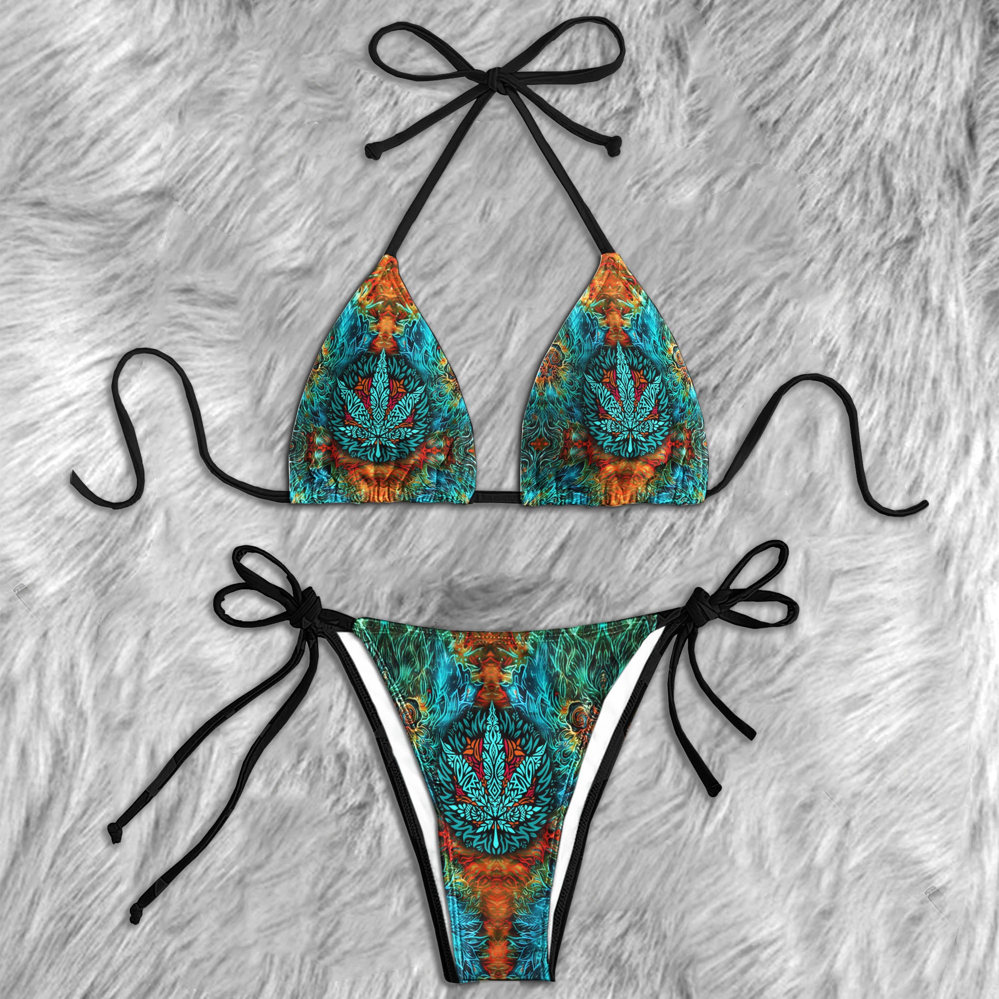 Tropical Flame Abstract Micro Triangle Bikini Swimsuit