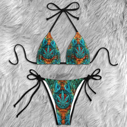 Tropical Flame Abstract Micro Triangle Bikini Swimsuit