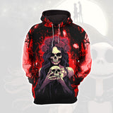Red Fire Skull Art Combo Hoodie and Leggings - Dark and edgy matching set with skull designs for a unique and stylish look