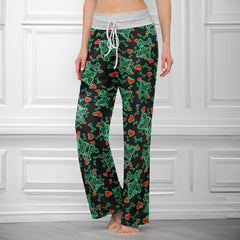 Midnight Glow Skulls Butterfly Women's High-waisted Wide Leg Pants