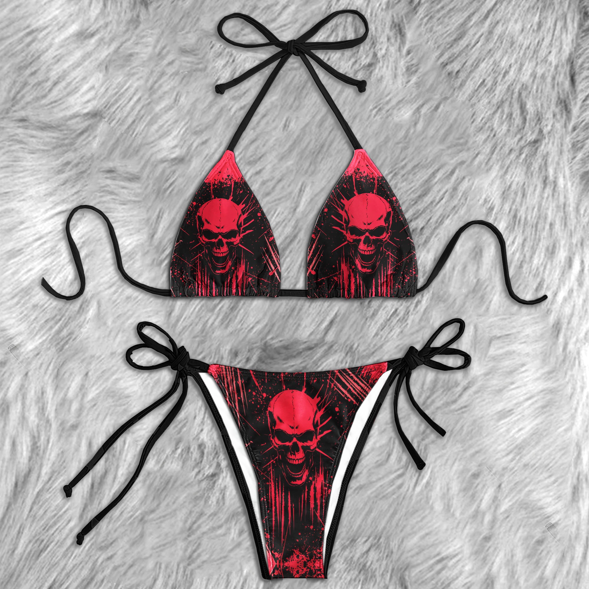 Dark Grunge Grime Skull Micro Triangle Bikini Swimsuit