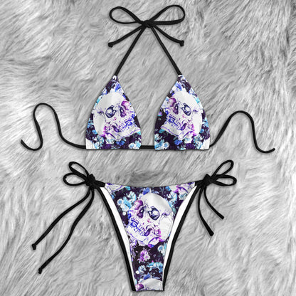 Purple Skull Floral Art Micro Triangle Bikini Swimsuit - Wonder Skull
