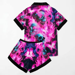 Pink Skull Fire Art Women's Pajama Sets Top Sleeve & Short Bottom