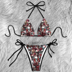 Dark Romance Floral Skull Micro Triangle Bikini Swimsuit