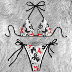 Vintage Grunge Skull Butterfly Micro Triangle Bikini Swimsuit