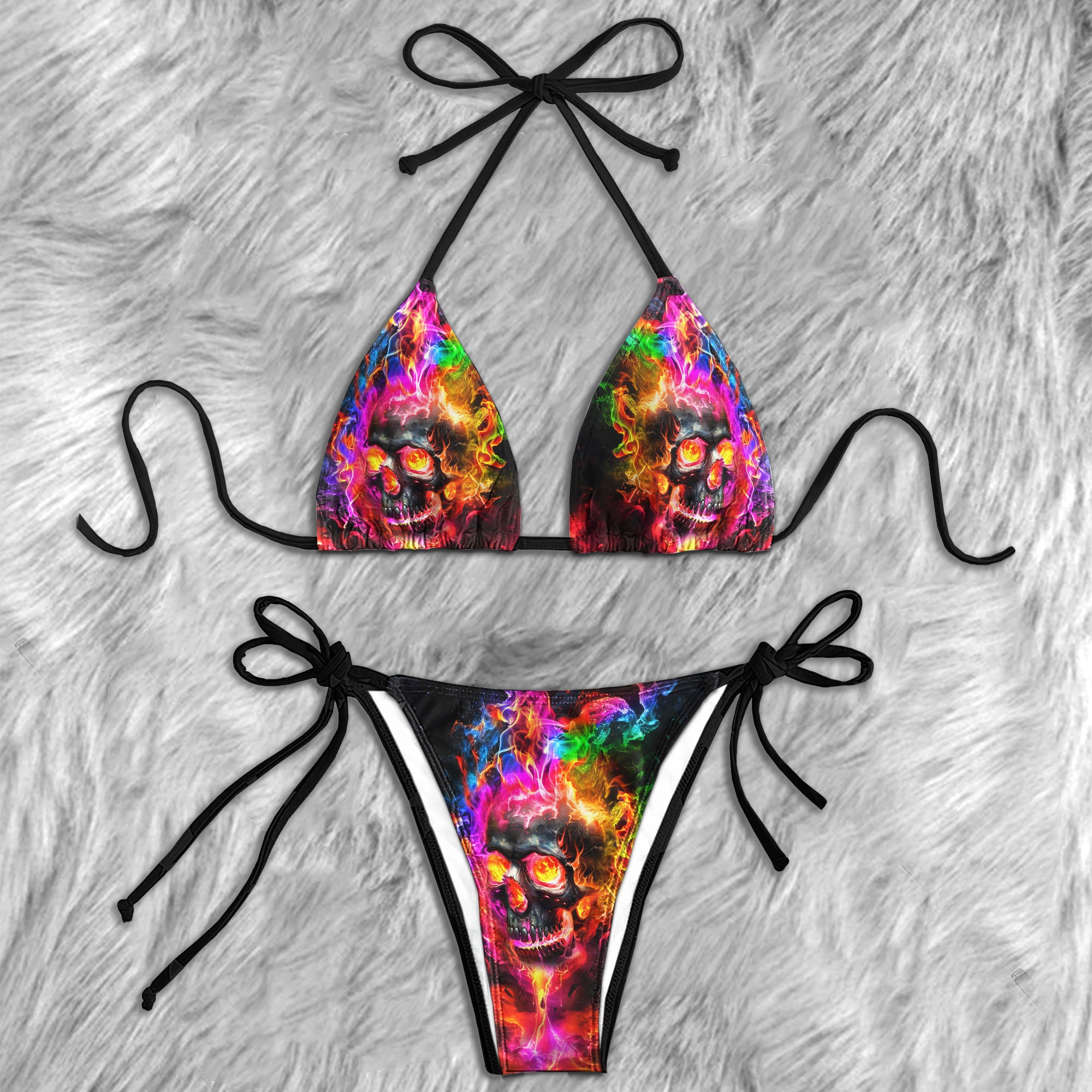 Colorful Fire Skull Micro Triangle Bikini Swimsuit - Wonder Skull