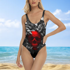 One Piece Bikini Inferno Skull Leaf Print Swimwear