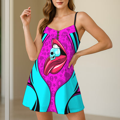 Cyber Punk Skull Lips Short Cami Dress