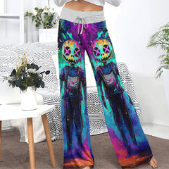 Colorful Nightamre Artwork Women's High-waisted Wide Leg Pants