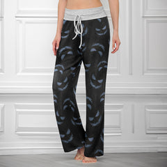 Dark Hollow Skull Pattern Women's High-waisted Wide Leg Pants