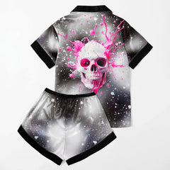 Pink Skull Melting Women's Pajama Sets Top Sleeve & Short Bottom