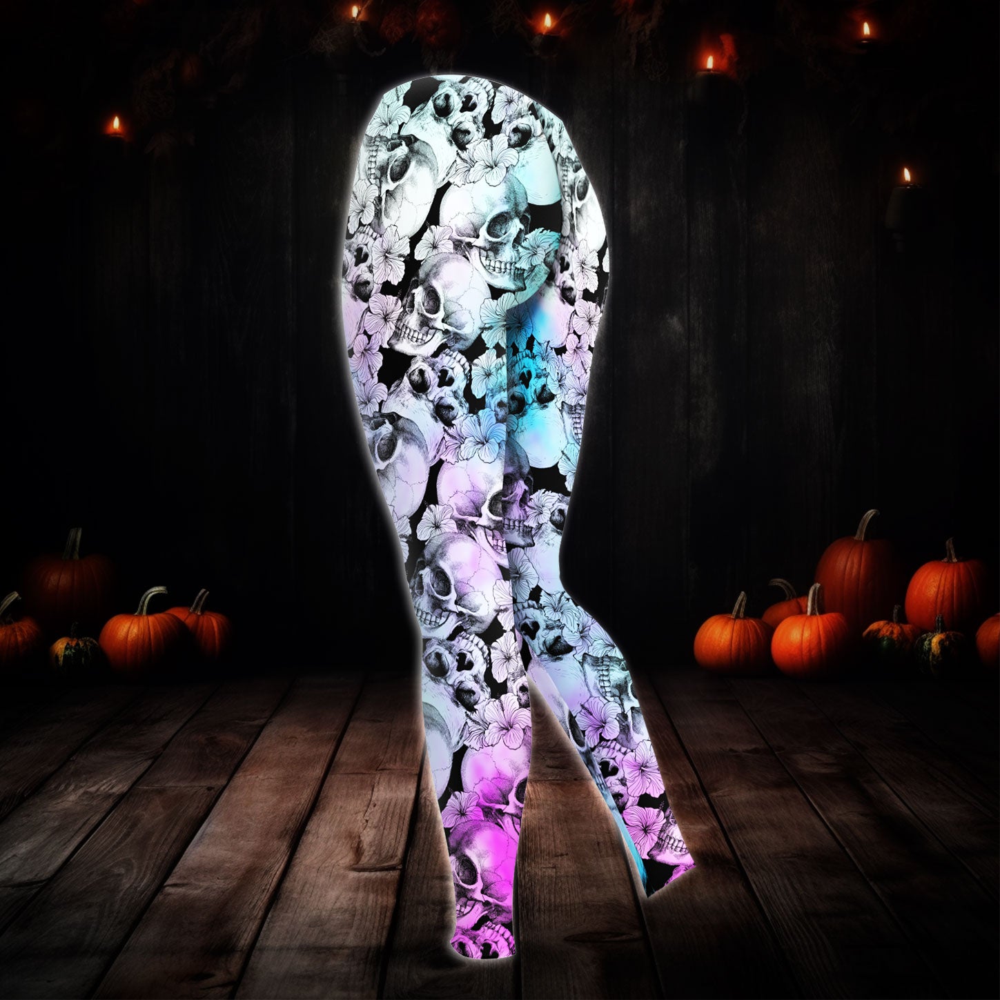 Blue Violet Gradient Skull Combo Hoodie and Leggings - Dark and edgy matching set with skull designs for a unique and stylish look.