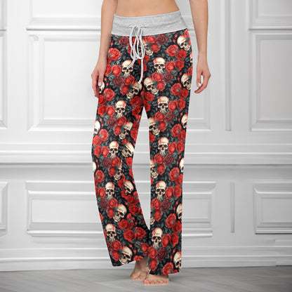 Blood Red Skull Bloom Women's High-waisted Wide Leg Pants
