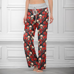 Blood Red Skull Bloom Women's High-waisted Wide Leg Pants