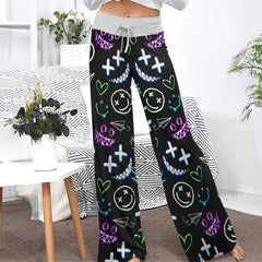 Pastel Emo Pattern Women's High-waisted Wide Leg Pants | Wonder Skull