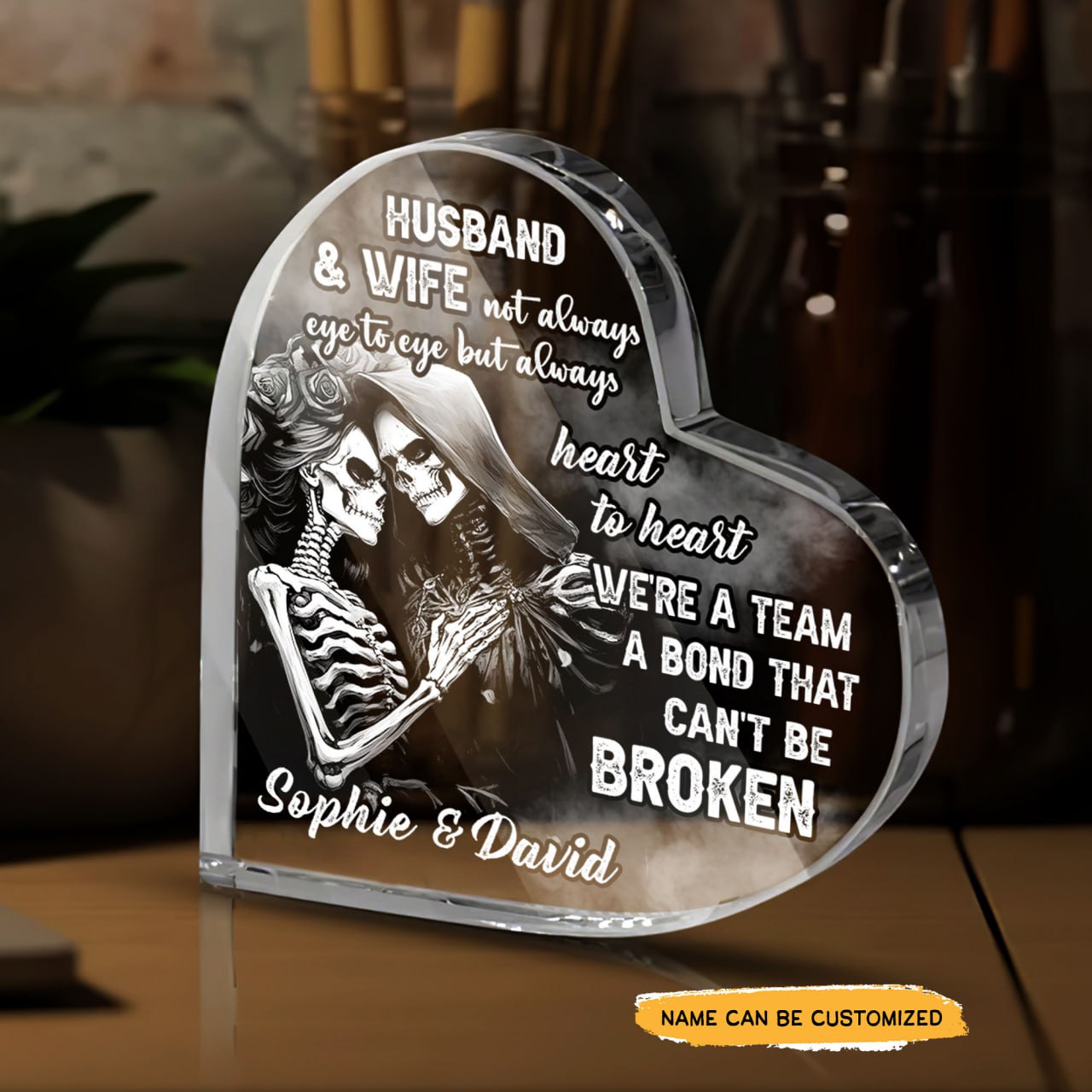 Husband & Wife - Customized Skull Couple Crystal Heart Anniversary Gifts - Wonder Skull