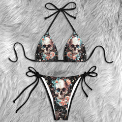 Pastel Flower Skull Micro Triangle Bikini Swimsuit - Wonder Skull