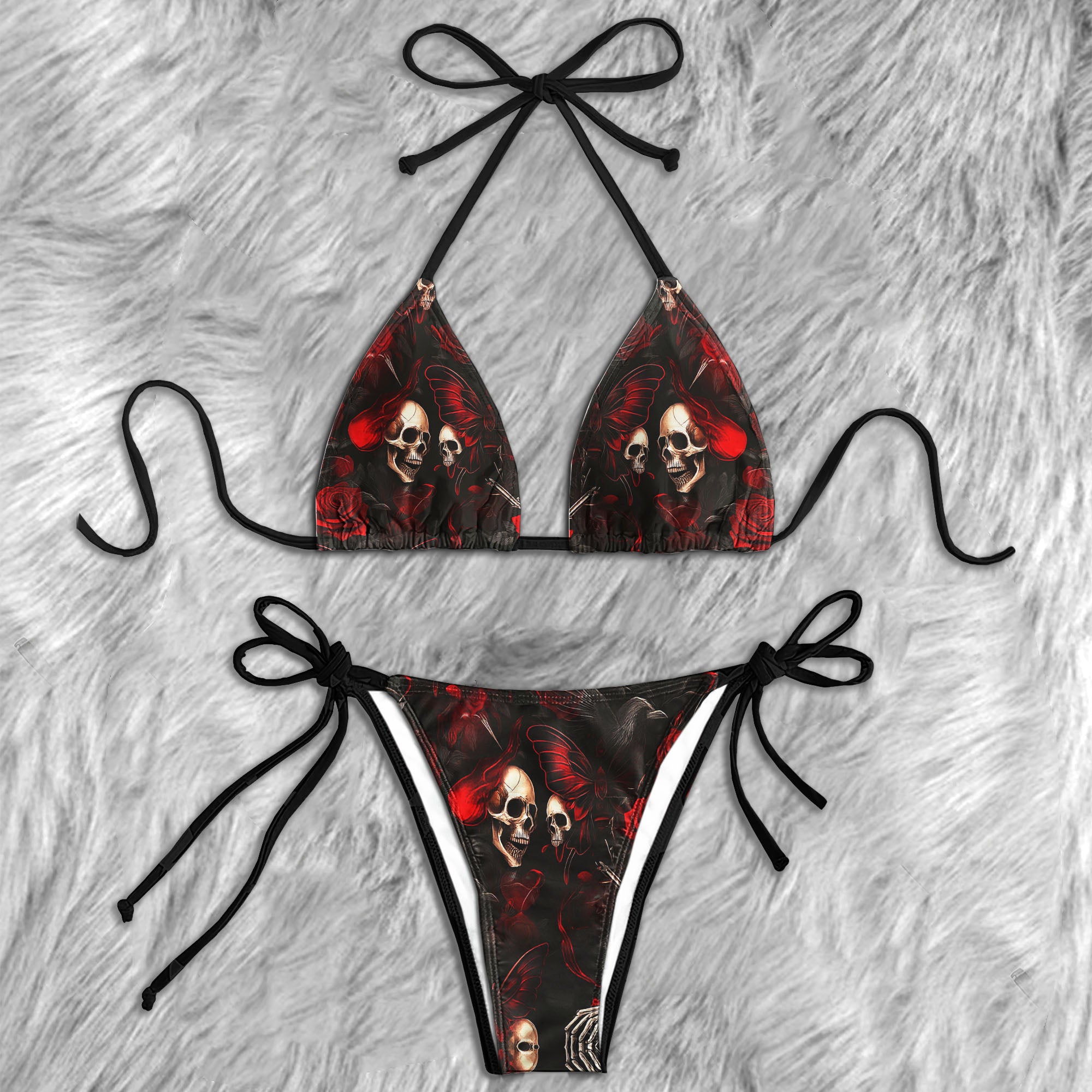 Blood Red Butterfly Skull Micro Triangle Bikini Swimsuit