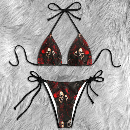 Blood Red Butterfly Skull Micro Triangle Bikini Swimsuit