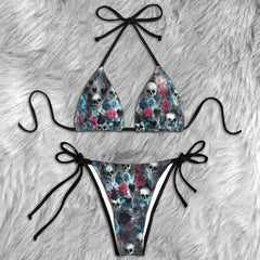 Floral Abstract Skull Micro Triangle Bikini Swimsuit