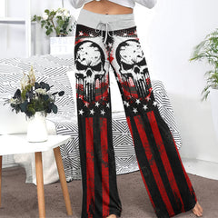 Red Flag Skull Art Women's High-waisted Wide Leg Pants | Wonder Skull