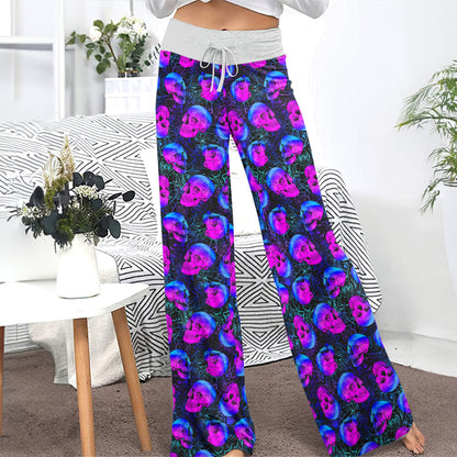 Gothic Neon Skull Webs Women's High-waisted Wide Leg Pants