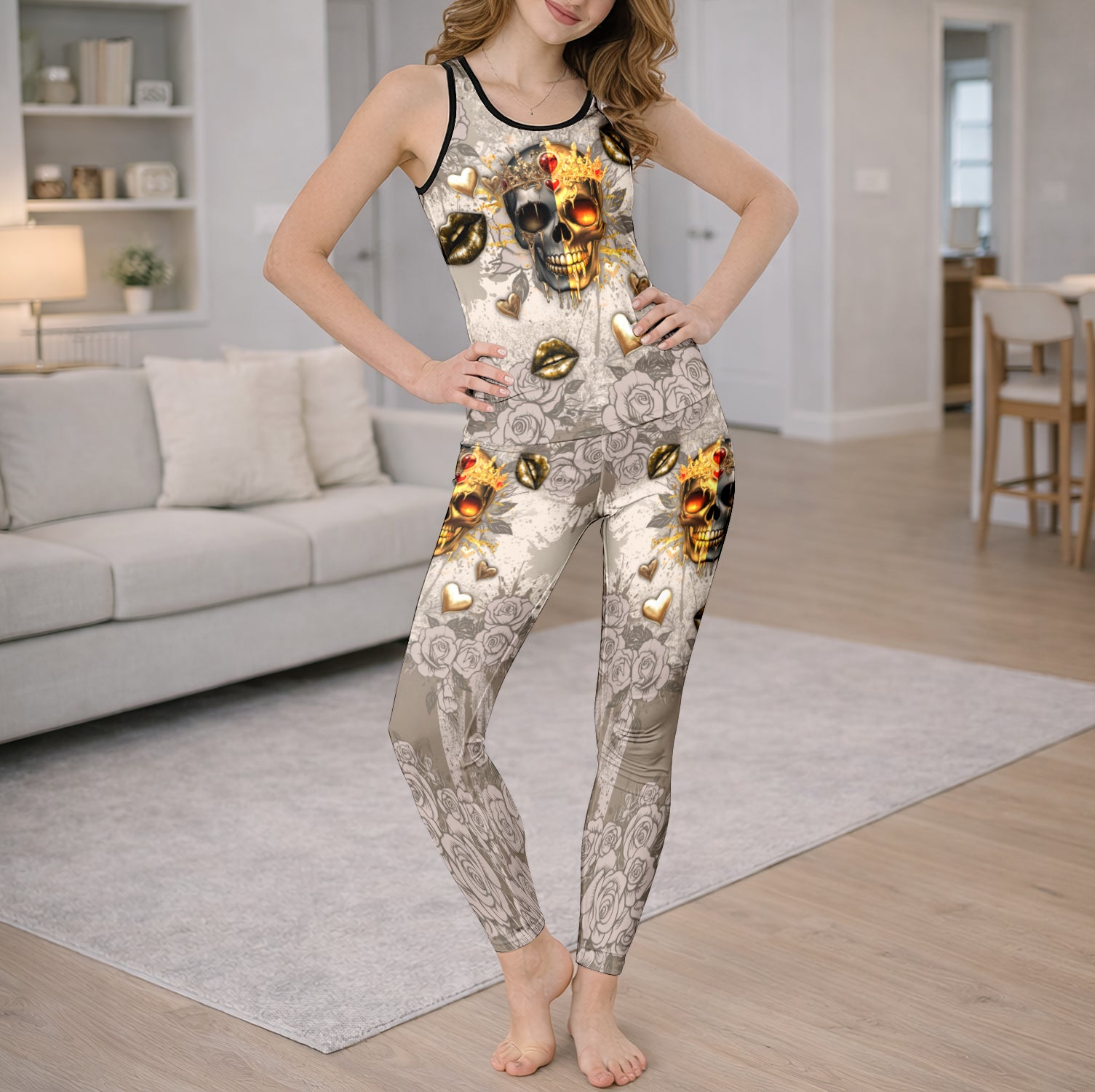 Royal Gold Skull Rose Tanktop and Legging
