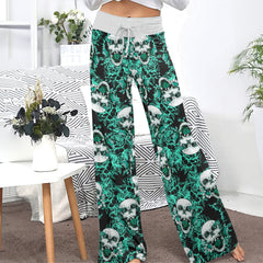 Thorned Rose Skull Pattern Women's High-waisted Wide Leg Pants