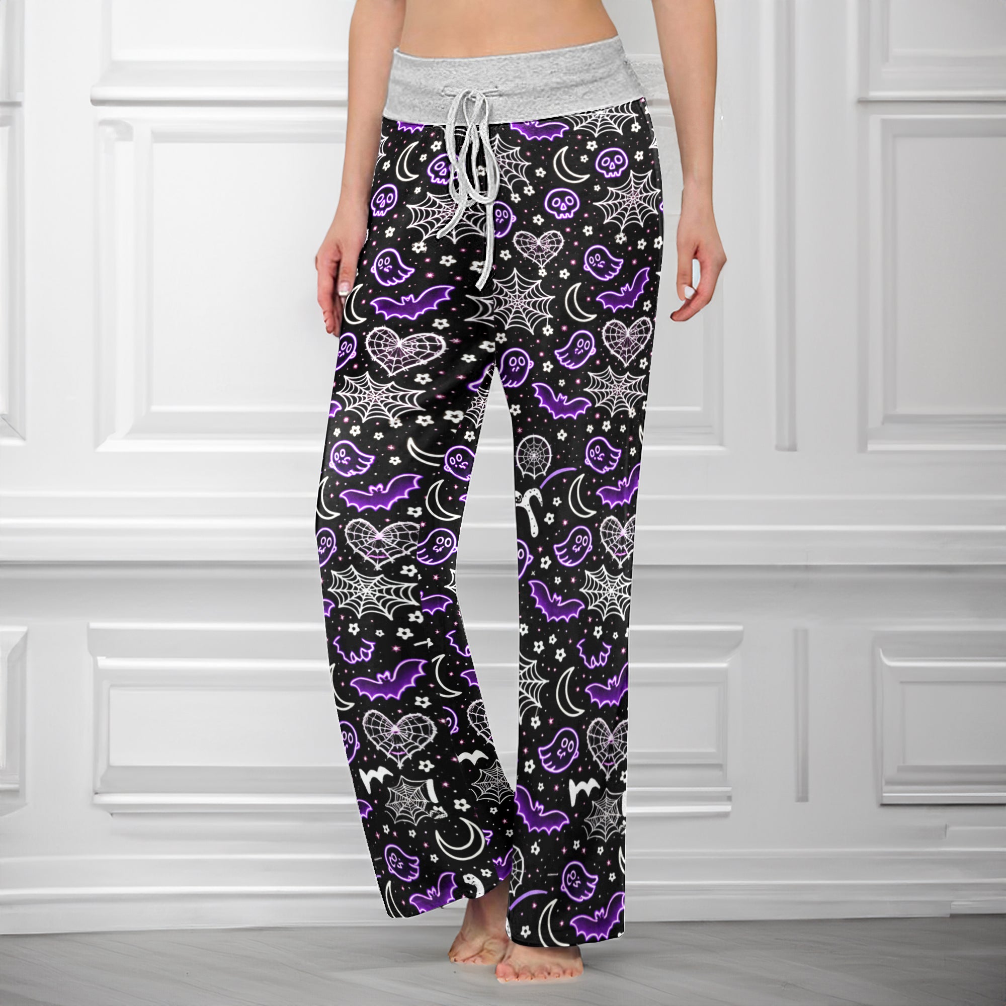 Spooky Pastel Goth Pattern Women's High-waisted Wide Leg Pants