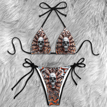 Metallic Vortex Skull Micro Triangle Bikini Swimsuit