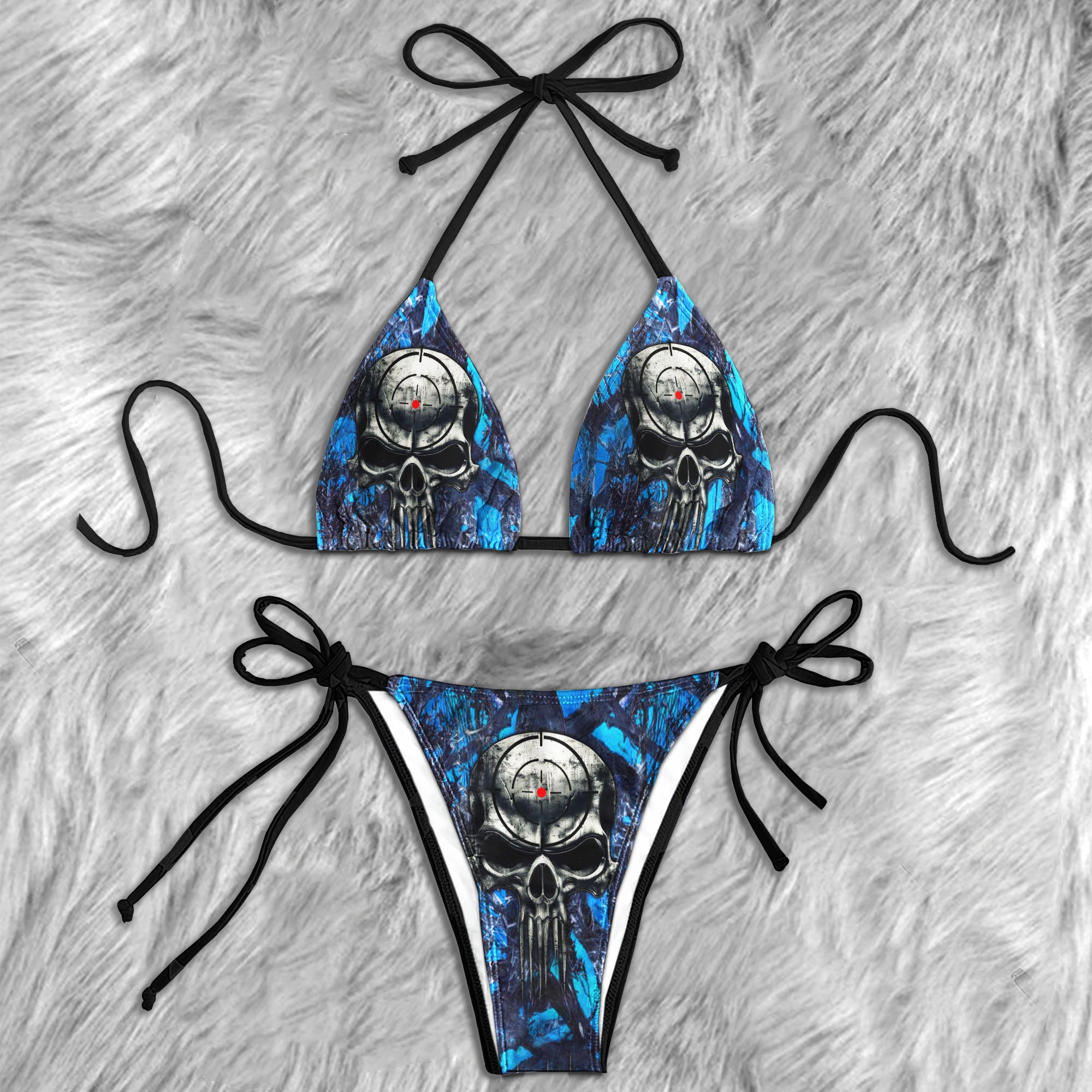 Blue Hunting Skull Micro Triangle Bikini Swimsuit