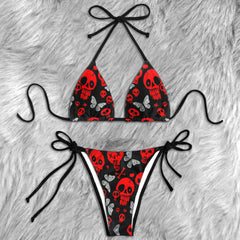 Red Skull Grey Butterfly Micro Triangle Bikini Swimsuit