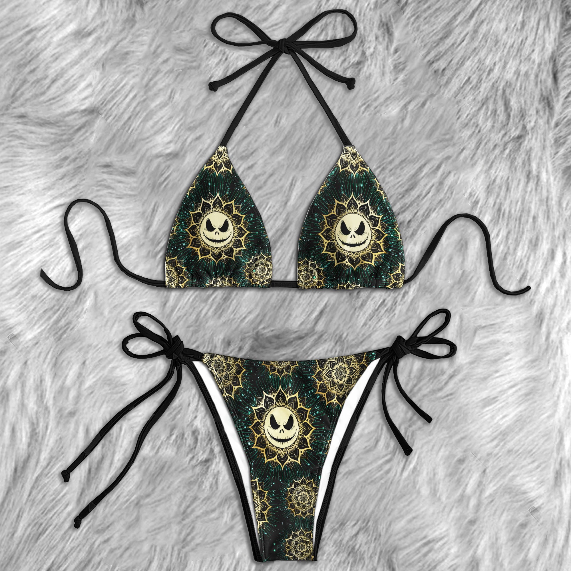 Golden Mandala Skull Micro Triangle Bikini Swimsuit