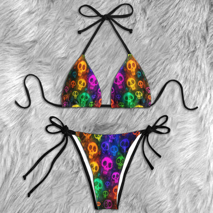 Multicolor Graffiti Skull Micro Triangle Bikini Swimsuit