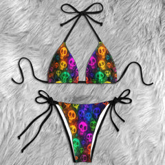 Multicolor Graffiti Skull Micro Triangle Bikini Swimsuit