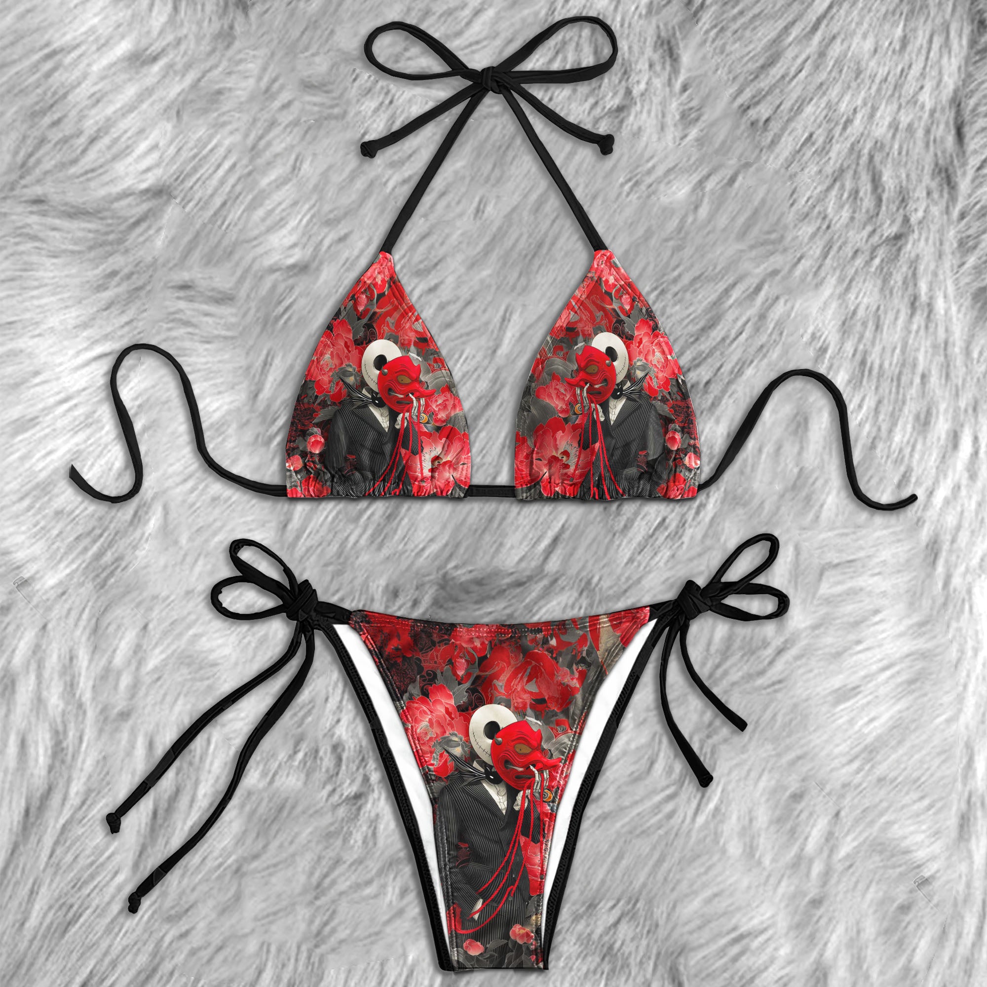Skeleton Mask Red Art Micro Triangle Bikini Swimsuit