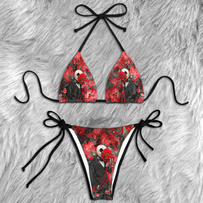 Skeleton Mask Red Art Micro Triangle Bikini Swimsuit