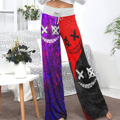 Purple Red Emo Smile Women's High-waisted Wide Leg Pants | Wonder Skull