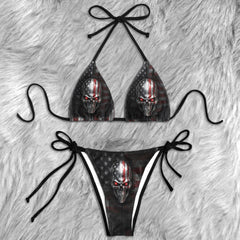Hardcore Patriotic Skull Art Micro Triangle Bikini Swimsuit