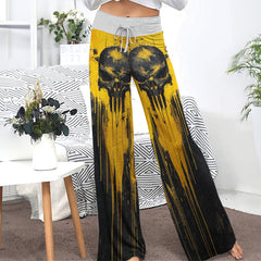 Yellow Abstract Scary Skull Women's High-waisted Wide Leg Pants | Wonder Skull